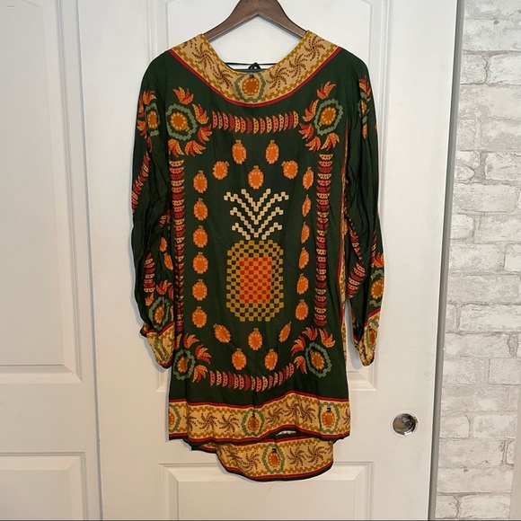 Farm Rio pineapple printed tunic dress tie back tassel - Picture 4 of 13